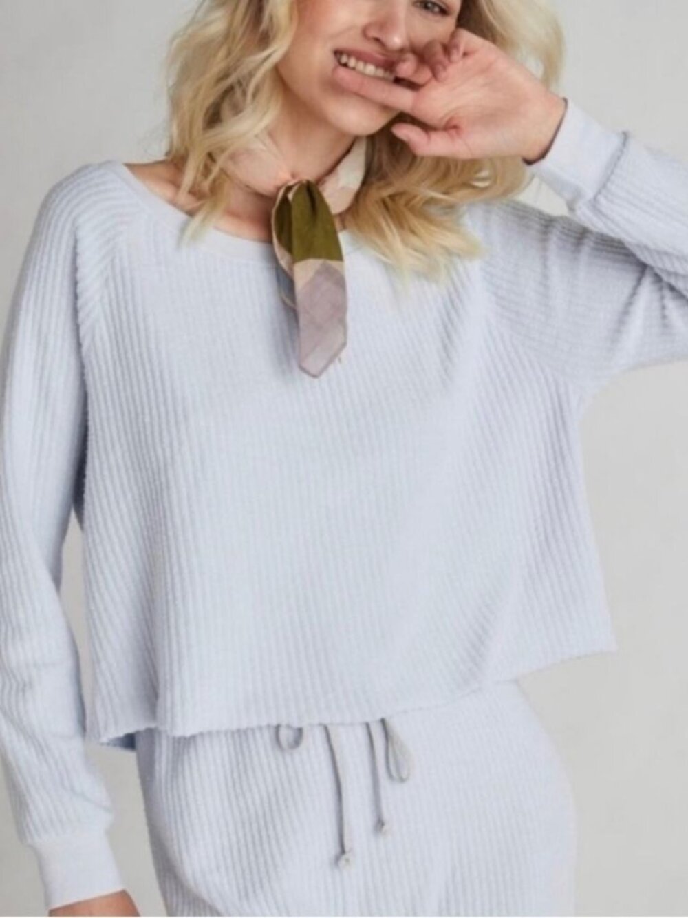 WILDFOX Baby Blue Ribbed Cotton Crop Sweatshirt Top XL